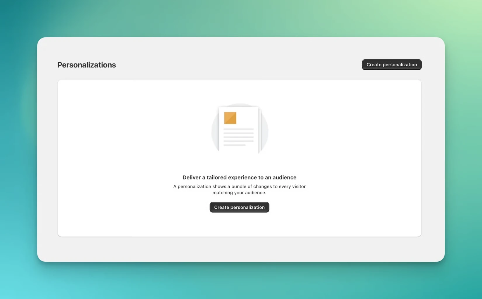 The Personalizations list page in the ABConvert dashboard with the create personalization button