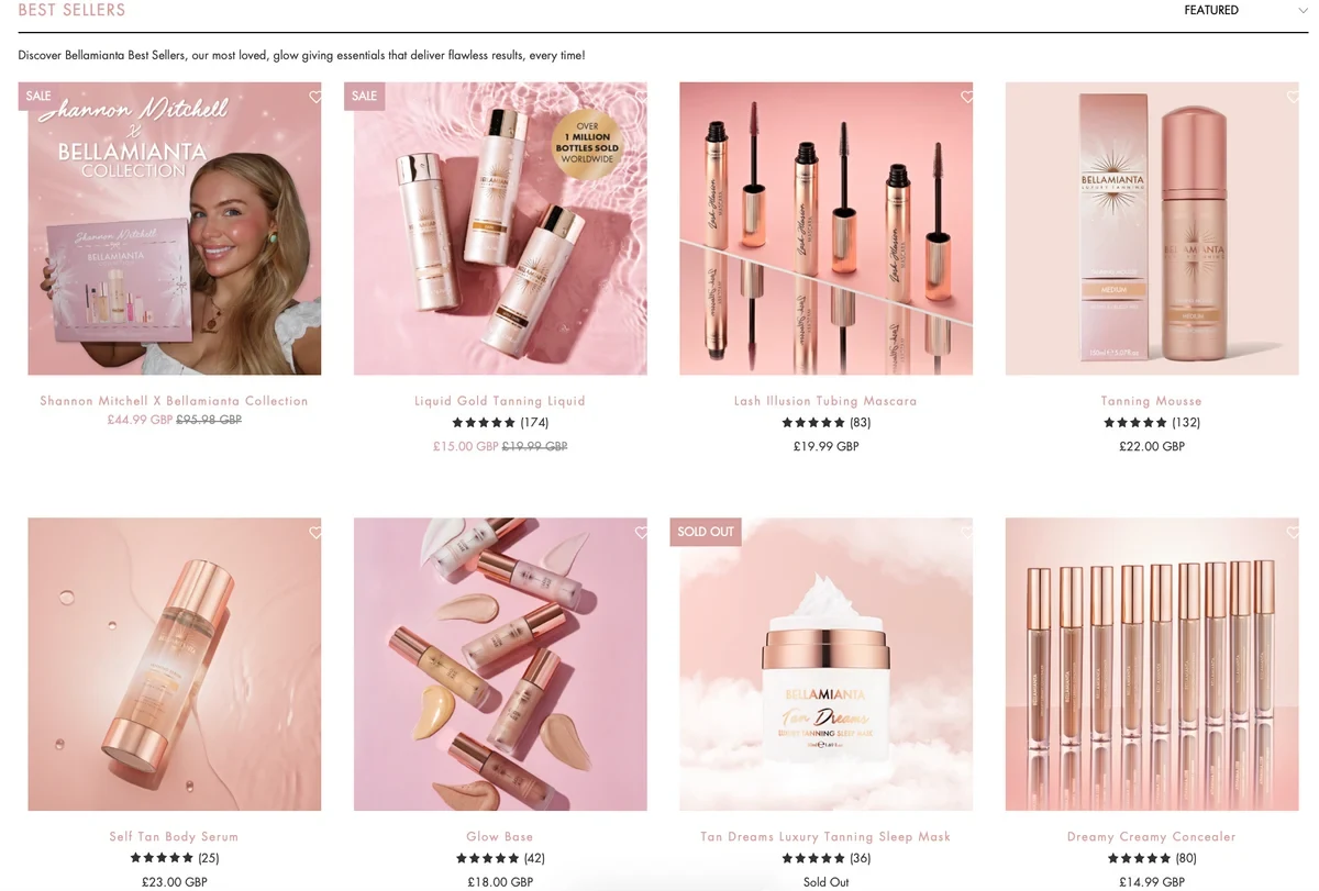 The Bellamianta best sellers collection page, rebuilt by Glaze Digital on Shopify Plus