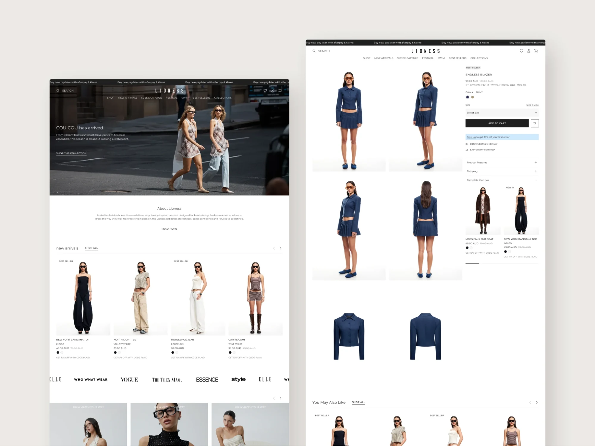 The redesigned Lioness homepage and product page after the Shopify migration with Prosper Digital